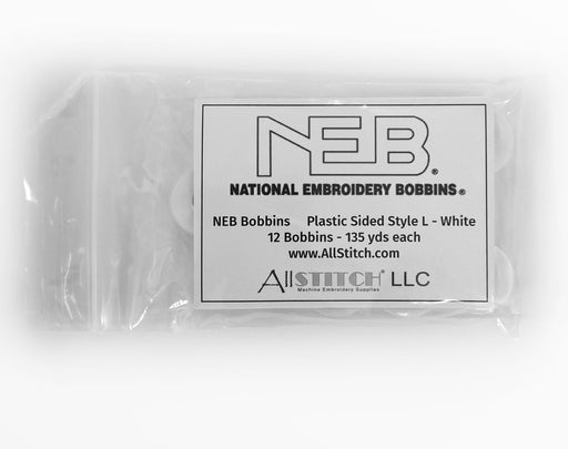 NEB Machine Embroidery Bobbins Style L - White - 12 Pack