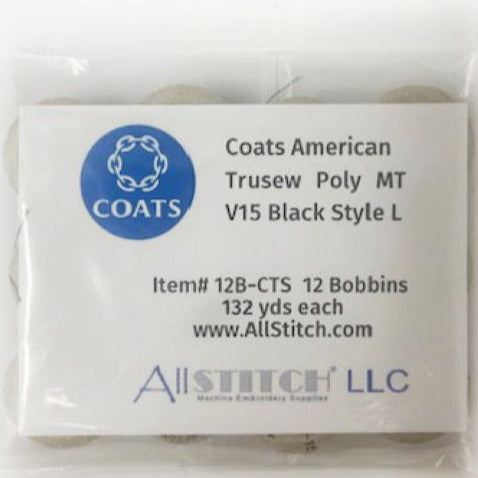 1 Dozen - Coats V15 Embroidery Bobbins Size L: BLACK (12 Bobbins)