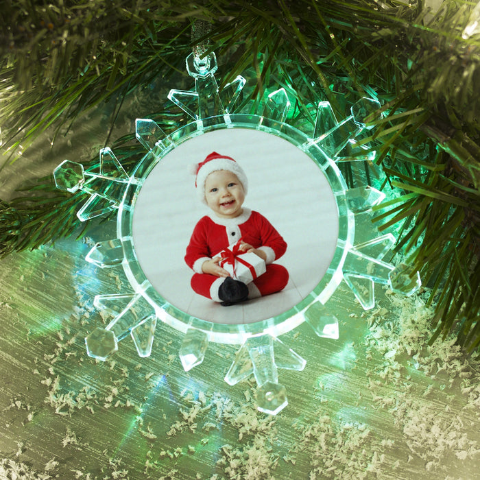 LED Light Up Snowflake Christmas Ornament - Red/Green/Blue LED Lights