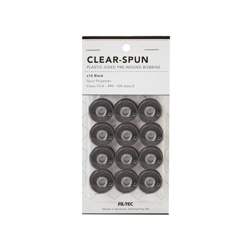 Clear-Spun Embroidery Bobbins: Class 15/A 90 Weight - 12 Pack Black