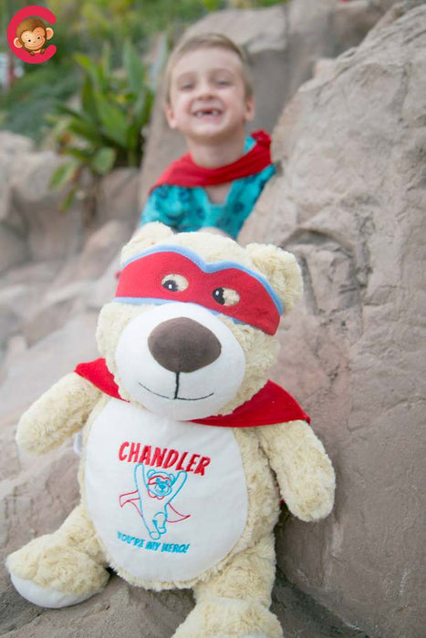 Cubbies Classic Collection Embroidery Blank - Cubbyford Red/Blue Superhero Teddy Bear