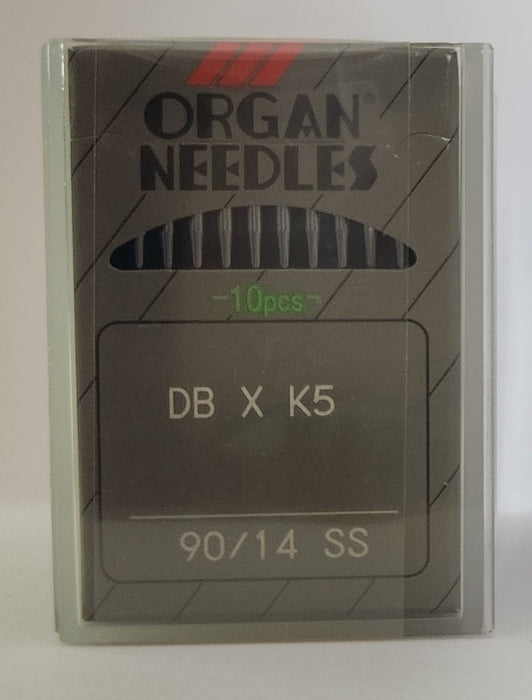 Organ DBK5SS | Round Shank | Large Eye | Wedge Cutting | Commercial Embroidery Needle | Leather & Vinyl Material | 100/bx 90/14
