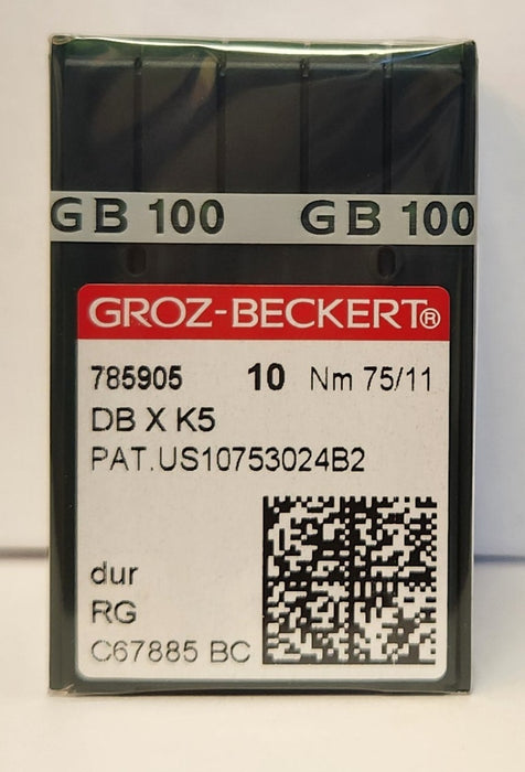 Groz Beckert GB-DBXK5RG | Round Shank | Large Eye | Sharp Point | Commercial Embroidery Needle | Chrome | 100/bx 75/11