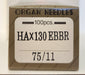 Organ HAX130EBBR | Flat-Sided Shank | Large Eye | Ball Point | Semi-Pro Embroidery Needle | Reinforced Blade | 100/bx 75/11