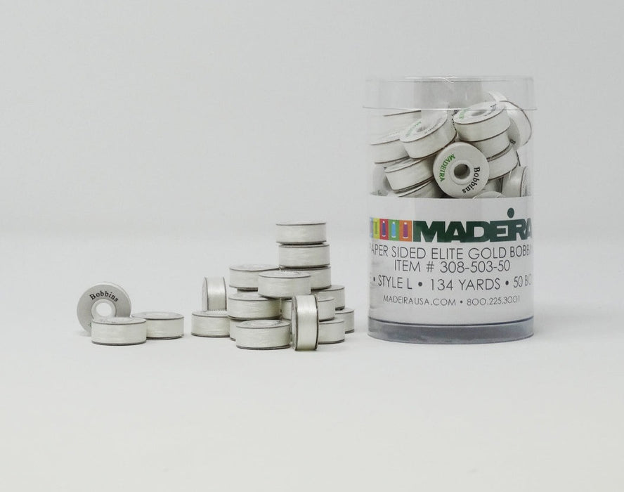 Madeira Paper Sided Embroidery Bobbins - Size L - White (50 pack)