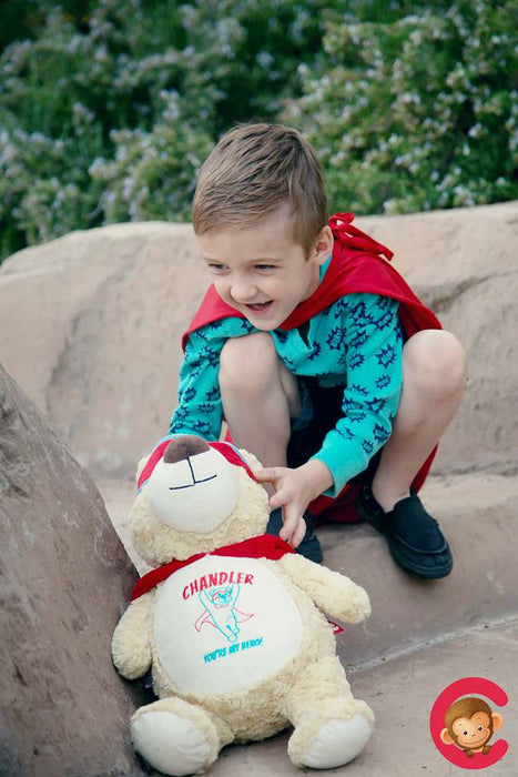 Cubbies Classic Collection Embroidery Blank - Cubbyford Red/Blue Superhero Teddy Bear