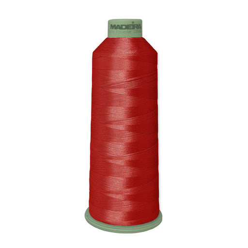Madeira Polyneon Green #40 embroidery thread cone, 5,500 yards, color 1637, premium polyester thread for vibrant, durable, colorfast machine embroidery.