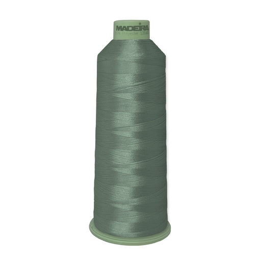 Madeira Polyneon Green #40 embroidery thread cone, 5,500 yards, color 1668, premium polyester thread for vibrant, durable, colorfast machine embroidery.