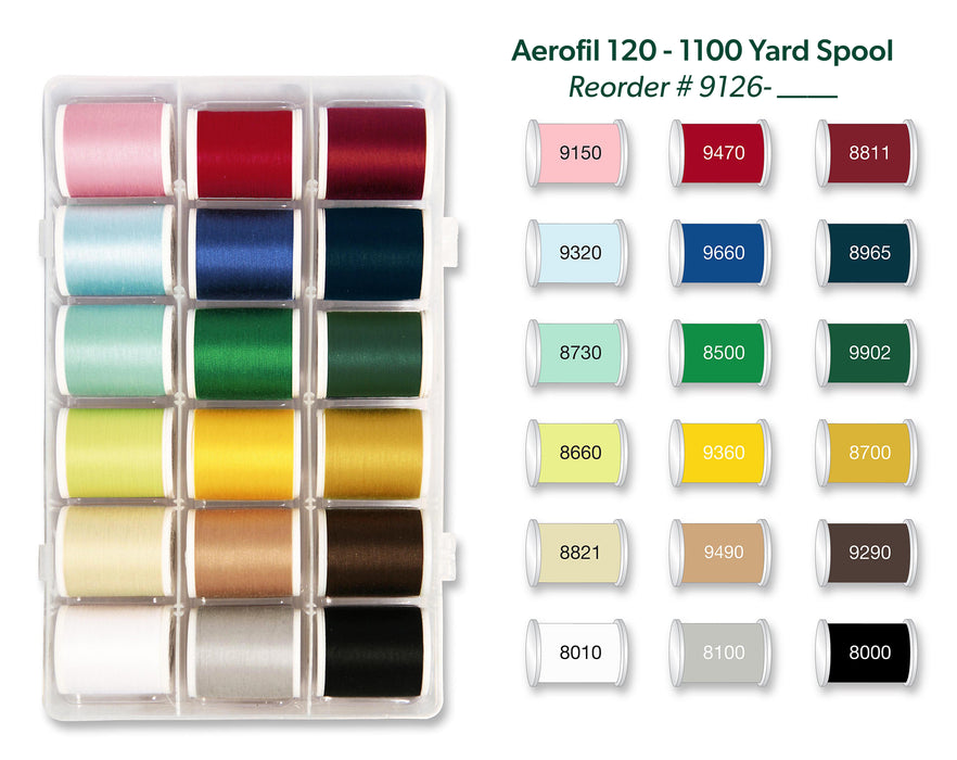 Madeira Aerofil 120 Polyester Sewing/Construction Thread | 18 x 1100 Yards | Medium Soft Case-Smartbox | Assortment  | 8063