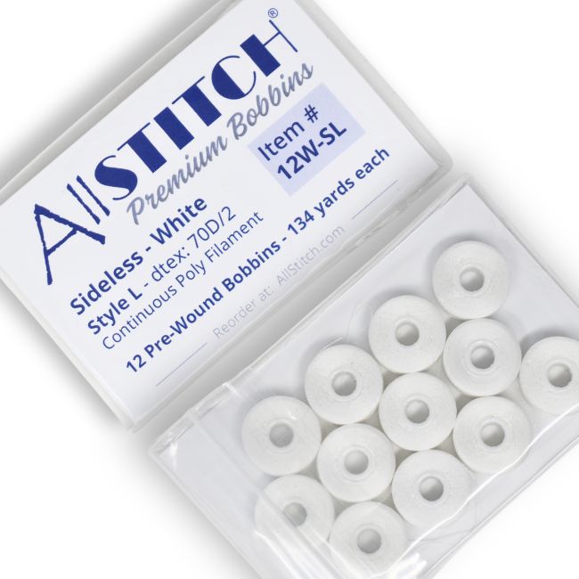 12 Bobbins - AllStitch Sideless Machine Embroidery Bobbins Style L - W ...
