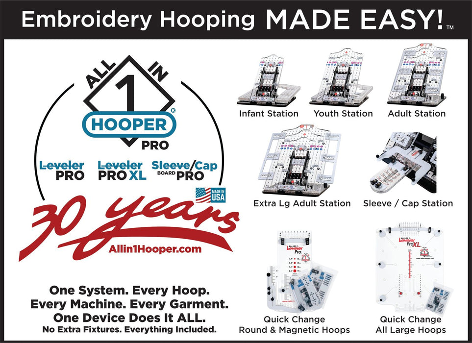 AllStitch All in 1 Hooper Pro XL Complete Kit for embroidery hooping, designed to simplify fabric alignment and improve hooping accuracy for machine embroidery.