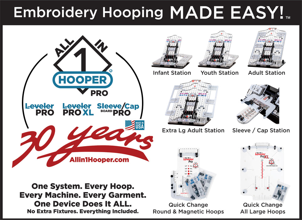 The All in 1 Hooper Pro XL Complete Kit for Embroidery Hooping
