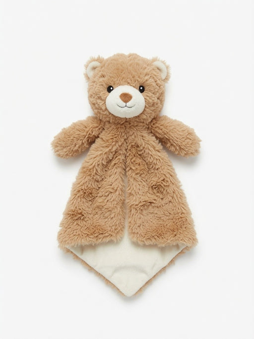 Cubbies Luvie Security Blanket featuring a soft tan bear plush, perfect for personalized embroidery, baby gifts, nurseries, and comforting cuddles.