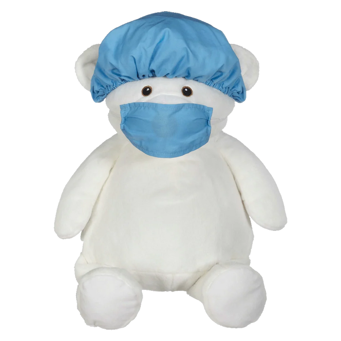 Blue Healthcare Hero Hat & Face Mask Set for Embroider Buddy and Cubbies plush toys, perfect for creating personalized healthcare-themed gifts and keepsakes.