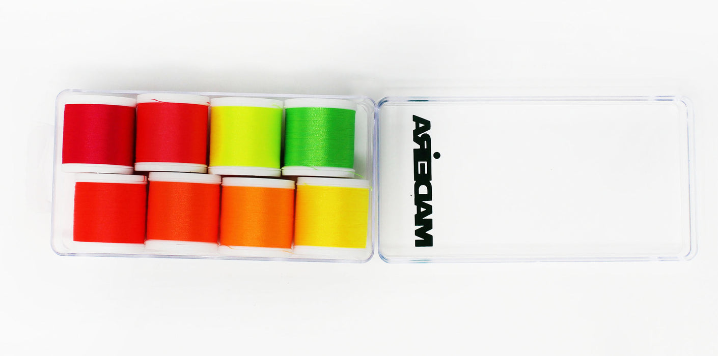 Madeira Polyneon 40 Machine Embroidery Thread | 8 x 440 Yards | Small Clear Acrylic Case | Neon | Assortment| 8018