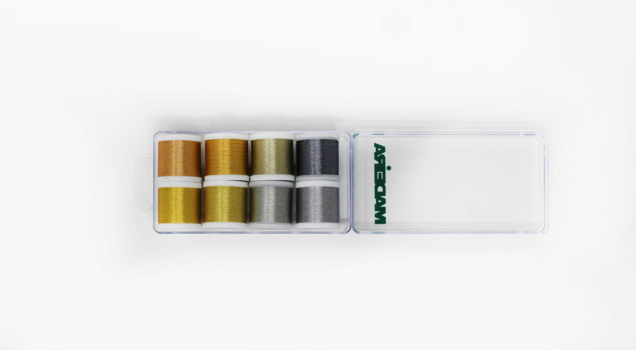 Madeira Metallic 40 Smooth Machine Embroidery Thread | 8 x 220 Yards | Small Clear Acrylic Case| Assortment | 8019