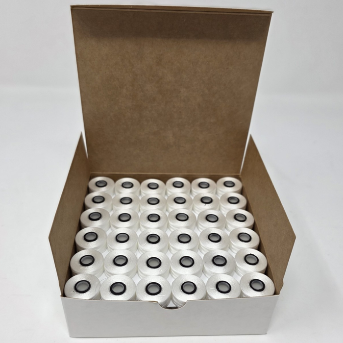 AllStitch Sideless Magnetic Core Machine Embroidery Bobbins - Style L - White - 100 Bobbins - 135 yds/Bobbin