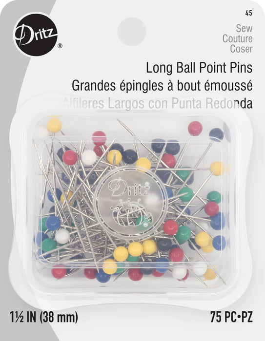 Dritz 1-1/2" Long Ball Point Pin, Assorted, 75 pcs