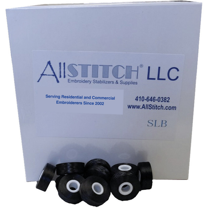 AllStitch Sideless Embroidery Bobbins - Style L - BLACK (144Bobbins)