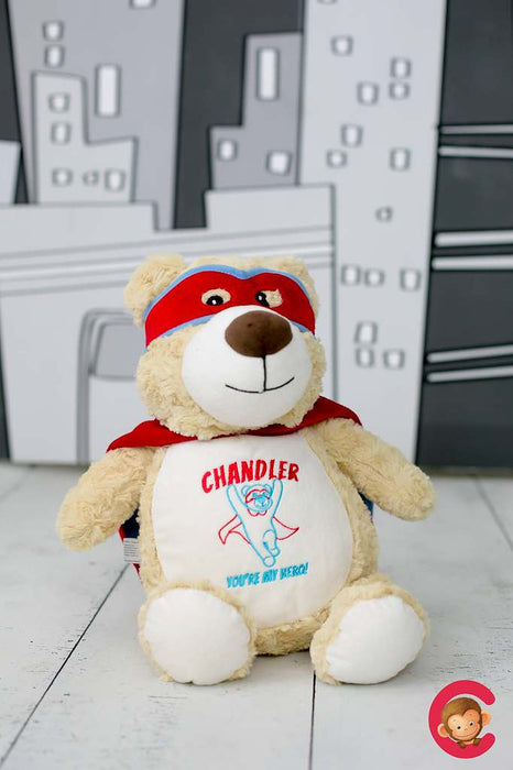 Cubbies Classic Collection Embroidery Blank - Cubbyford Red/Blue Superhero Teddy Bear