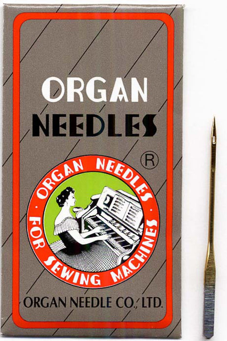 Organ 15x1BPPD | Flat-Sided Shank | Regular Eye | Ball Point | Home Embroidery, Sewing & Quilting Needle | Titanium | 100/bx