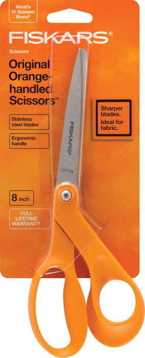 Fiskars 8-INCH CLASSIC SCISSORS Orange Handle STAINLESS STEEL BLADES Fabric