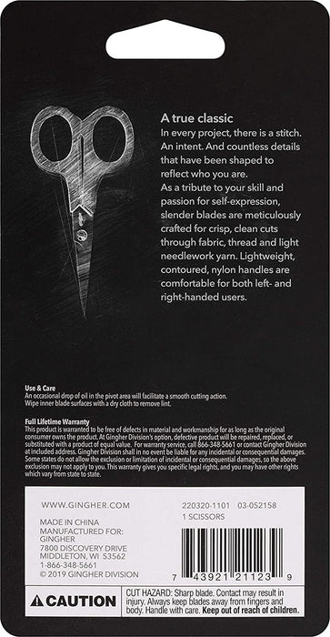 Gingher 4 inch Lightweight Embroidery Scissors — AllStitch Embroidery ...