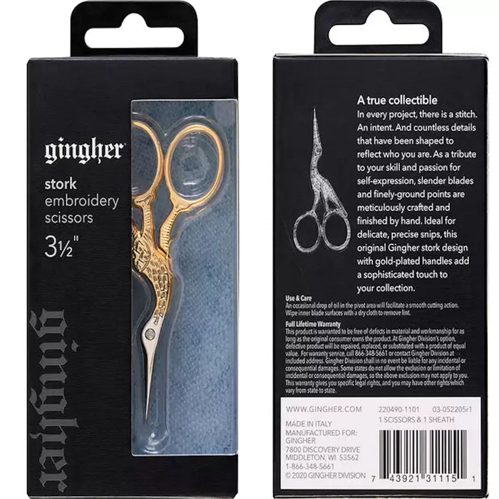 Gingher 3‚½" Gold Stork Embroidery Scissors