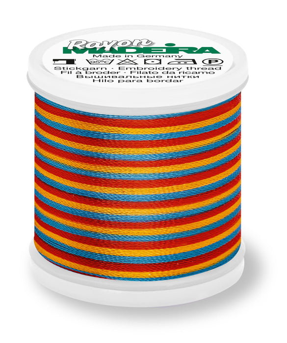 Madeira Rayon 40 | Machine Embroidery Thread | Multicolor | 220 Yards | 9840-2142 | Red, Gold, Blue