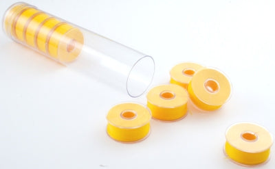 bright gold Clear-Glide Plastic Sided Embroidery Bobbins - Tubes of 10 Class L 