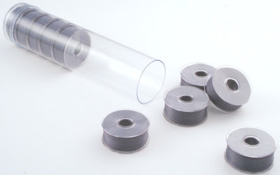 lead grey Clear-Glide Plastic Sided Embroidery Bobbins - Tubes of 8 Class 15