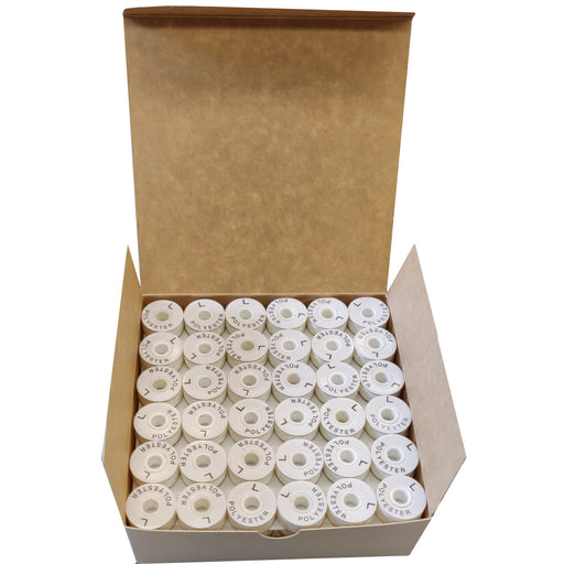Threadart Prewound Embroidery Bobbins - 144 Count Per Box - White Cardboard  Sided - L Style - 6 Options Available
