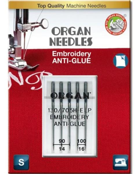 5pk Organ Anti-Glue Flat Shank Needles Blister Pack