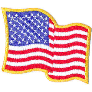 Embroidered American Flag Patch w/Gold Border & Heat Seal Backing